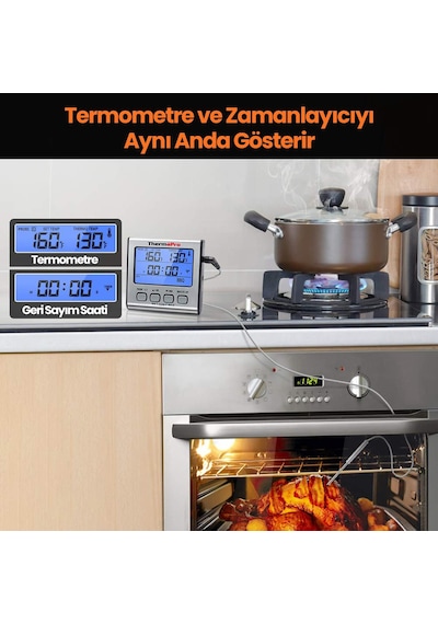NPO ThermoPro TP17 Alarmlı, Aydınlatmalı, Çift Çelik Problu ve Pr