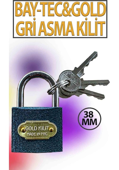Gri Asma Kilit Bay-tec & Gold 38 Mm 3 Anahtarlı