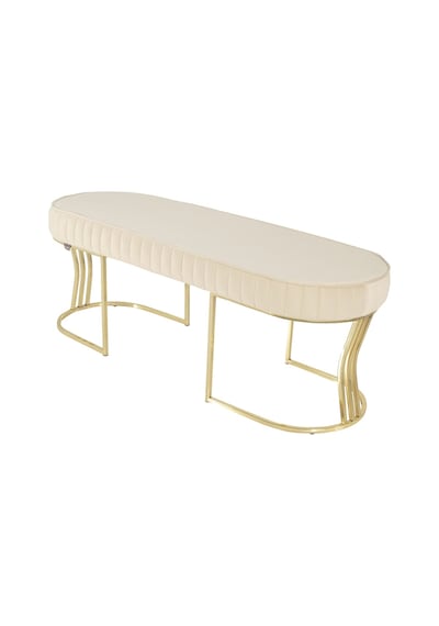 Viego Gold Striped- Krem Kapitoneli Chester Model Puf & Bench & Koltuk & Uzun Makyaj Puff & Yatak Ucu &önü