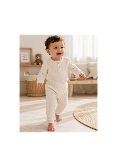 H&c Coolboy H&c %100 Pamuk Ajurlu Bebek Tek Alt Pantolon 0-36 Ay Yumuşak Dokulu Esnek Bel Ekru