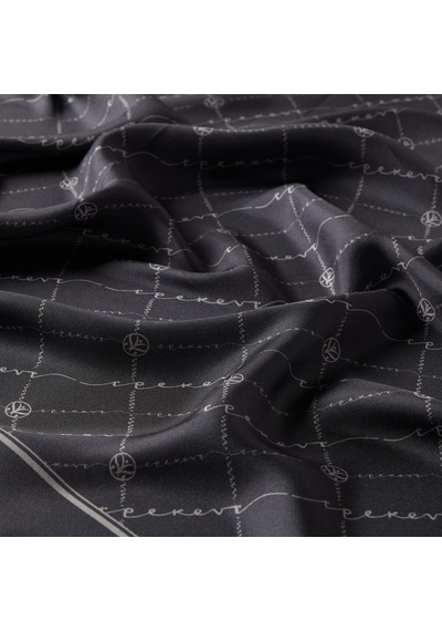 İpekevi Twill İpek Eşarp - Monogram - Antrasit - Kahve Gold
