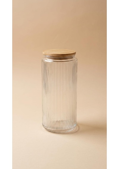 Bambu Kapaklı Cam Saklama Kabı, 1350 Ml, Silindir, Kuru Gıda, Bakliyat, Makarna Ve Baharat İçin Çok Renkli