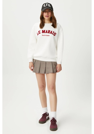 Kadın Marais Ekru Kırmızı Nakışlı Oversize Sweatshirt Ekru