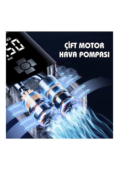 H-9293 Akıllı 4000mah Şarjlı Hava Pompası Kompresörü 150psi Araç Lastik, Bisiklet, Top Şişirme Oto Hava Kompresörü Digital