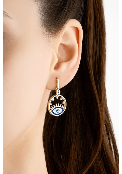 Evil Eye 18 Ayar Sarı Altın Kaplama Gümüş Minimal Küpe