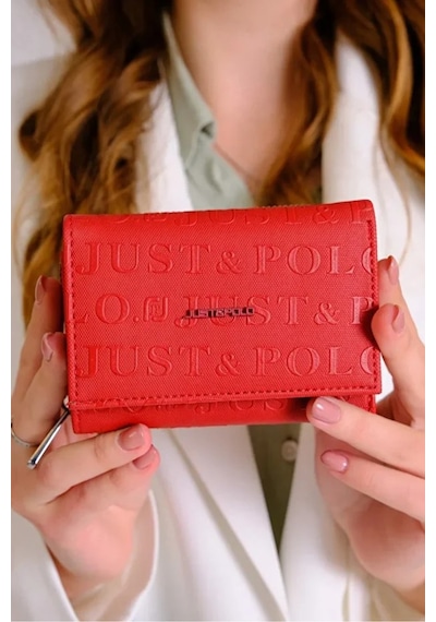 Just Polo Kadın 6 Kart Bölmeli Fermuarlı Ve Çıtçıt Kapamalı Şık Cüzdan Shopper Kırmızı