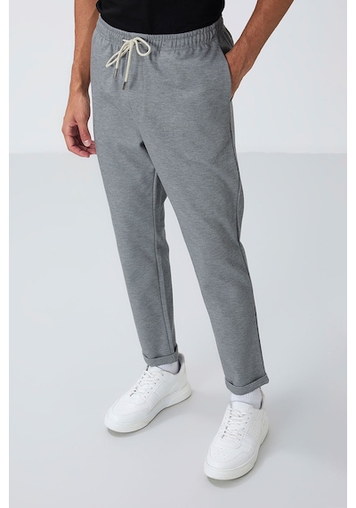 TOMMYLIFE Gri Melanj Yüzeyi Dokulu Standart Fit Erkek Eşofman Alt - 82154 GB MELANJ