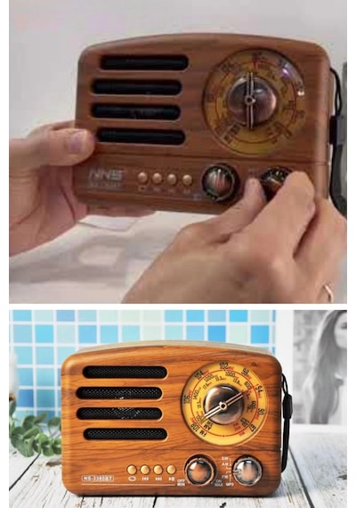 Biishe Küçük Boy Retro, Nostaljik, Ahşap Tasarım Bluetooth Hoparlörlü, Şarjlı, Taşınabilir Büyük Dö