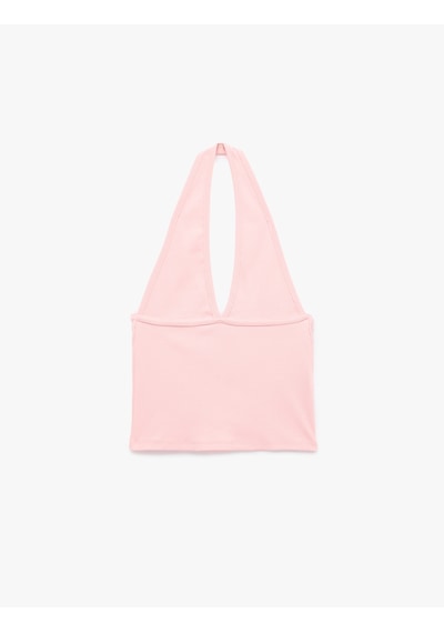 Koton Pamuklu Dikiş Detaylı Kolsuz Slim Fit Crop Halter Yaka Bluz Pembe 6sal30272ık Gül