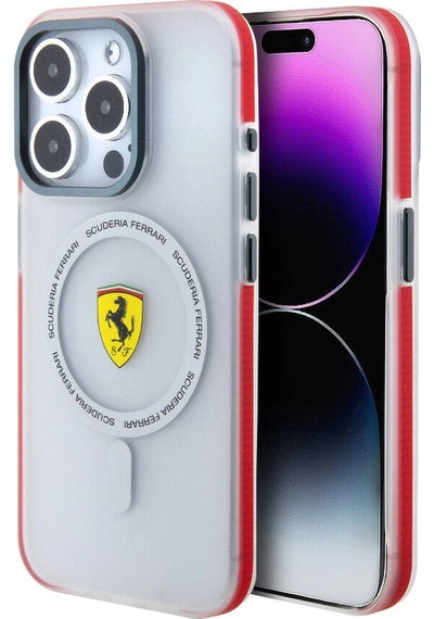 Apple Uyumlu iPhone 15 Pro Kılıf Ferrari Lisanslı M-safe Şarj Özellikli Kontrast Bumper Sf Ring Kap