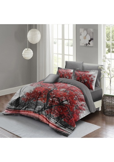 Monohome Red Tree Çift Kişilik Nevresim Takımı 3D Pamuk Saten