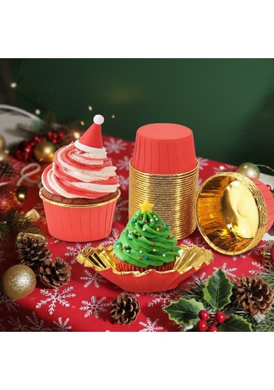 Cup Cake Muffın Pet Kapsül Kırmızı Gold 50x39 25 Li Paket