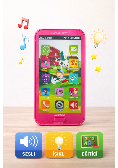 Eğitici Oyuncak Telefon Sesli Işıklı Çocuk Oyuncak Smartphone Pembe
