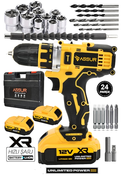 Assur ASR032 12 V 1.5 AH Şarjlı Matkap Vidalama Sarı