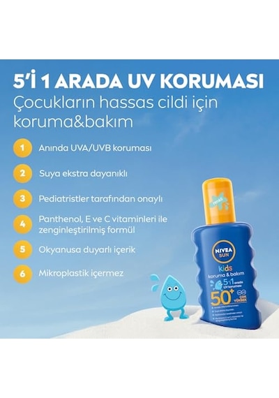 Nıvea Sun Spf50+ Çocuklar İçin Yüksek Güneş Koruyucu Vücut Spreyi 200ml,ekstra Suya Dayanıklı,e&c Vitamini