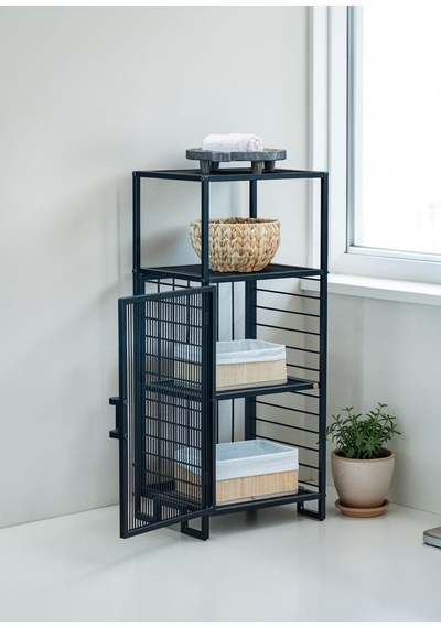 Dekoratif Metal Çok Amaçlı Dolap 4 Raflı Organizer Siyah Dekoratif Metal Çok Amaçlı Dolap 4 Raflı Organizer Siyah