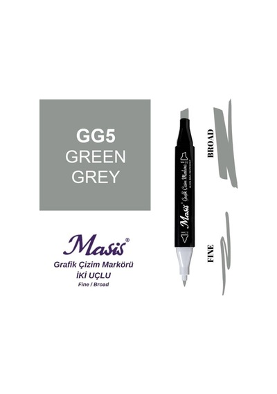Çift Uçlu Marker Grafik Çizim Kalemi Gg5 Yeşilimsi Gri