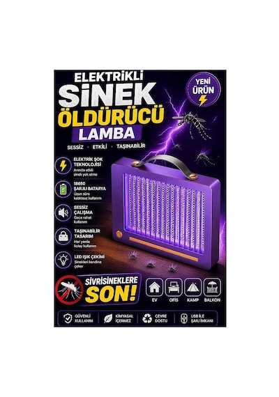 Elektrikli Sinek Öldürücü Lamba Şarjlı, Sessiz, Led Işıklı Etkili Koruma Evimdeyokyok