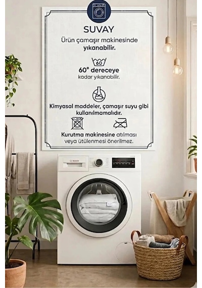 Bambu Desenli Sıvı Geçirmez Yastık Alezi 2 Adet Fermuarlı 50x70 Cm Yastık Kılıfı Beyaz