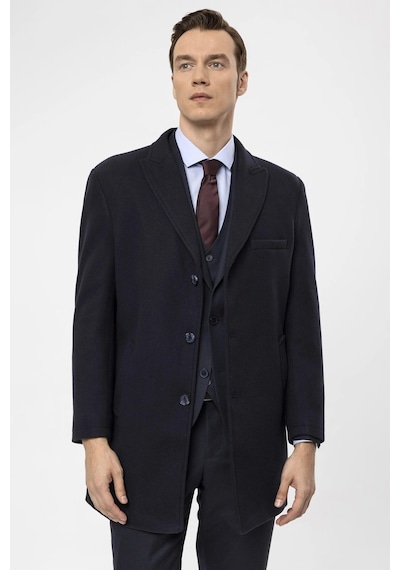 Süvari Slim Fit Yünlü Sivri Yaka Lacivert Erkek Kaban Lacivert