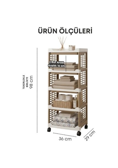 Grimorlife 5 Raflı Banyo Düzenleyici Mutfak Rafı Banyo Dolabı Çok Amaçlı Plastik Mutfak Düzenleyici-bej Bej