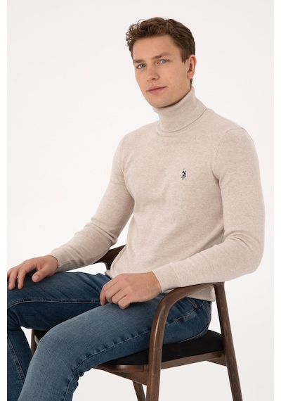 U.S. Polo Assn. Erkek Slim Fit Boğazlı Yaka Taş Melanj Kazak 50313640-VR225