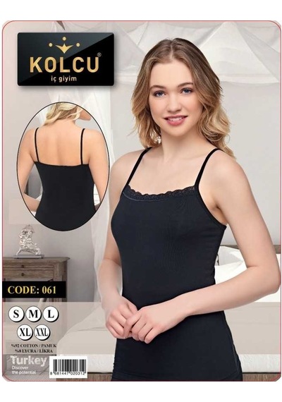 Kolcu İnce Askılı Dantelli Likralı Atlet Kb2521 Siyah Kolcu İnce Askılı Dantelli Likralı Atlet Kb2521 Siyah