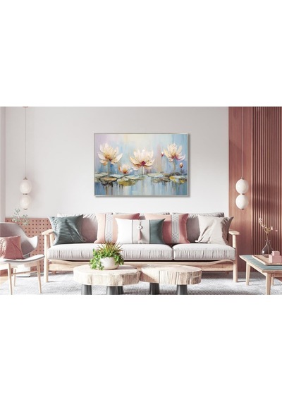Yağlı Boya Dokulu Tablo Soyut Modern Çiçekler Gümüş Çerçeveli U02023-178877