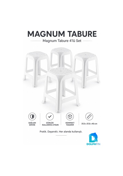 Magnum 4 Lü Plastik Tabure Seti 45 Cm Dayanıklı Kompakt Beyaz
