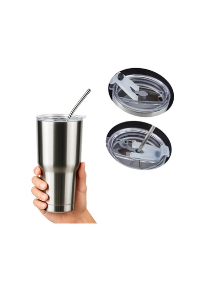 Perlotus 900 Ml Çelik Pipetli Soğuk İçecek Termosu Mug Sızdırmaz Kapaklı Gri