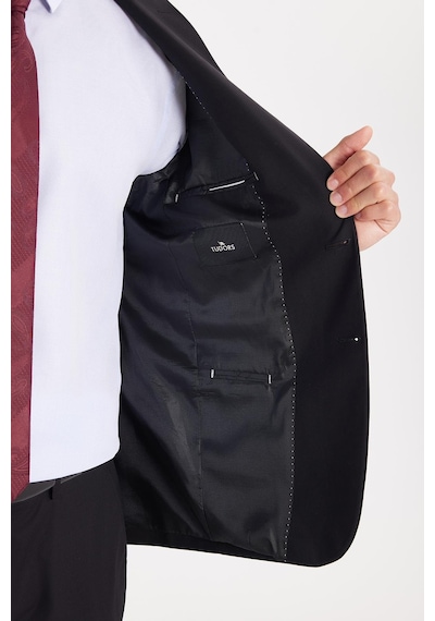 Tudors Erkek Slim Fit Mono Yaka Likralı Esnek Kumaş Siyah Takım Elbise-33904 Siyah
