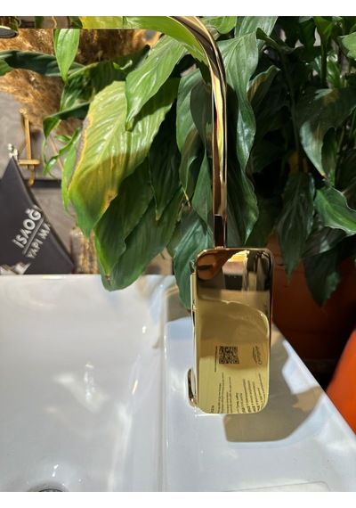 İsaoğlu Yapı Gold Lavabo Bataryası Kolay Abdest Yüksek Model Banyo Musluğu Kare Tasarım Armatür Gold