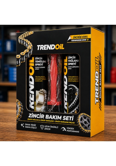 Motosiklet Zincir Bakım Seti - Zincir Yağlama Spreyi + Zincir Temizleme Spreyi + Temizleme Fırçası 3'lü Set