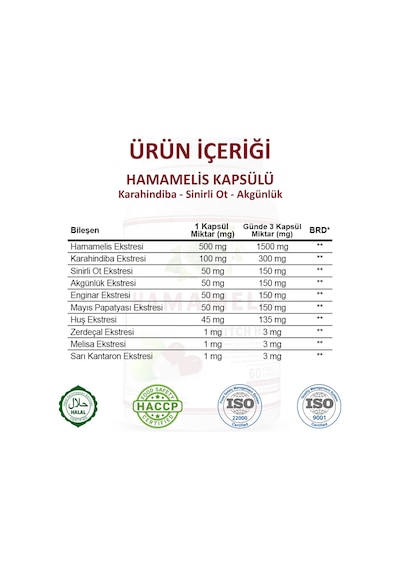 Gökçek Şifa 1000 MG Hamamelis (Witch Hazel Capsule) 60 Kapsül