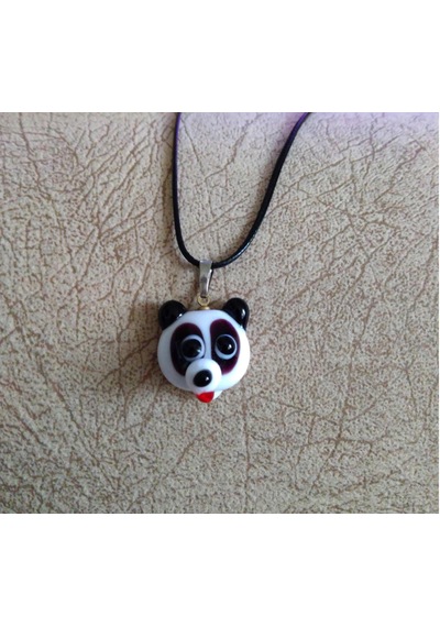 Handmade El Yapimi Murano Cam Kolye-Panda Modeli Gümüş