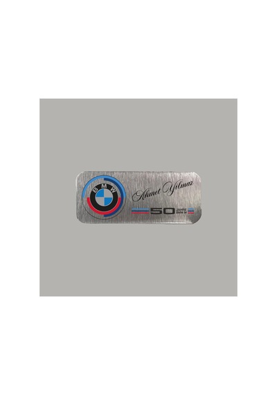 Kişiye Özel Bmw 50. Yıl Adınız Soyadınız Metal Etiket 3x7 Cm Arkası Yapışkanlı
