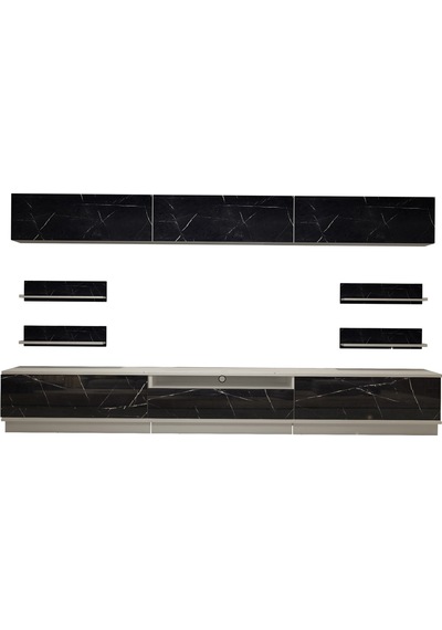 Decoraktiv Trendstyle 8ys Mdf Tv Ünitesi Tv Sehpası Beyaz - Siyah Mermer