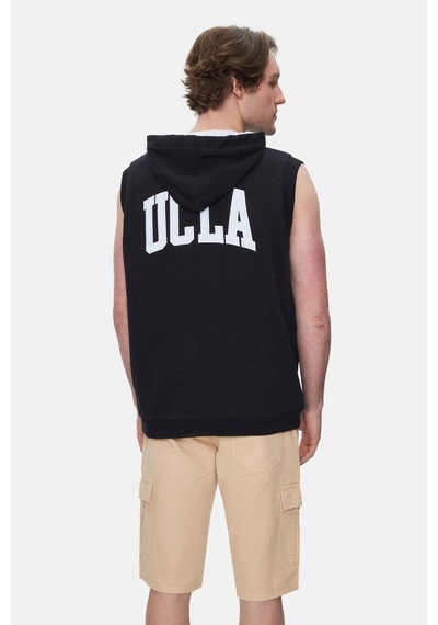 Ucla Hewıtt Siyah Nakışlı Sıfır Kol Sweatshırt Oversize Erkek Sweatshirt Siyah