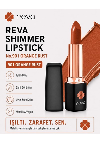 Shimmer Lipstick Orange Rust - Işıltı Ruj - No: 901 - Vegan & Temiz Içerik Çok Renkli
