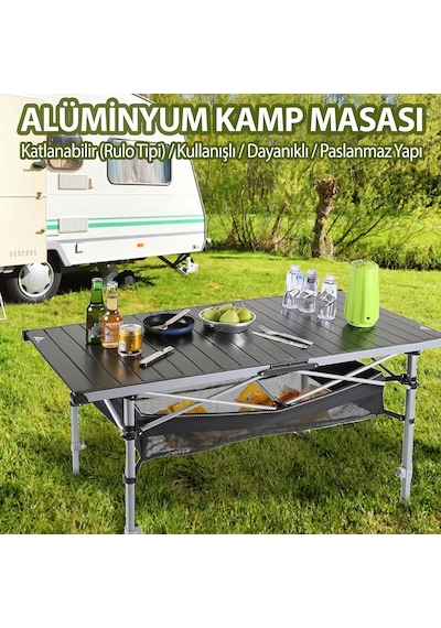 Funky Chaırs Hercules Katlanabilir Alümiyum Kamp Masası 128x55x80 Cm Siyah
