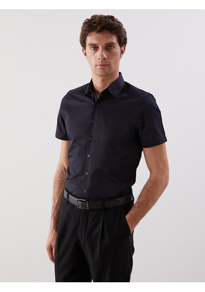 Lcw Busıness Siyah Slim Fit Kısa Kollu Gabardin Erkek Gömlek