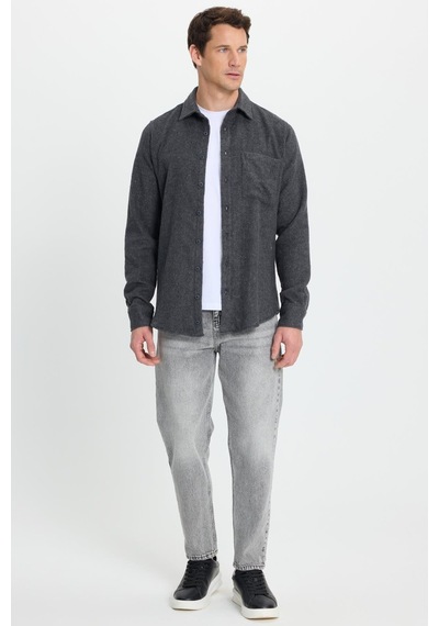 Tudors Erkek Slim Fit Dar Kesim Armürlü Oduncu Cepli Spor Yaka Antrasit Gömlek-41859 Antrasit