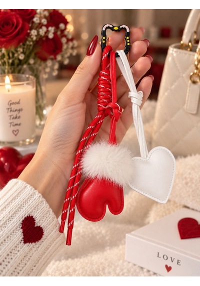 Home Dekor Hediye Charm Çanta Süsü Sevimli Beyaz Kalp Ve Tüylü Eldiven Figürlü Peluş Detaylı Çanta & Anahtar Aksesuarı Çok Renkli
