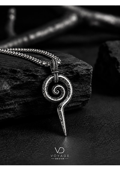 Paslanmaz Çelik Ruhsal Gelişim Sembol Sonsuzluk Spiral Yaşam Döngüsü Kolye Antik Gümüş