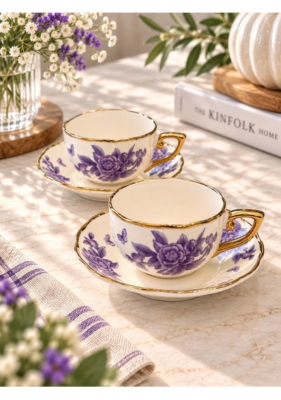 2 Kişilik Spring Purple Kahve Fincanı Seti-7618 Çok Renkli