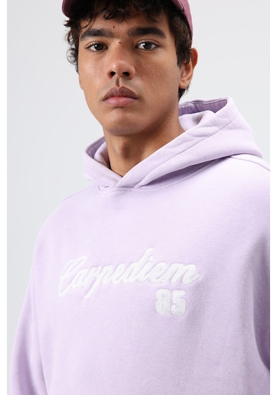 Vamos Oversize Baskılı Kapüşonlu Hoodie Lila