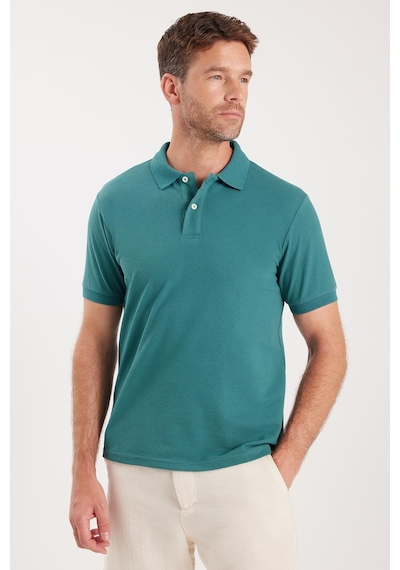 Tudors Erkek Slim Fit Dar Kesim Pamuklu Yumuşak Dokulu Serin Tutan Kumaş Düz Pike Yeşil Polo Yaka Tişört-33701 Yeşil