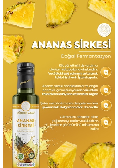 Zühre Ana Ananas Sirkesi Doğal Fermantasyon Pineapple Vinegar 500 ML