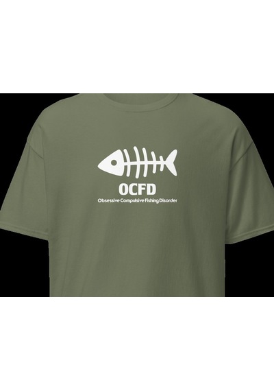 Wildstyle Ocfd Fishing Disorder Balıkçılık Esprili Kılçık Baskılı Unisex Bisiklet Yaka Pamuklu Tişört Haki