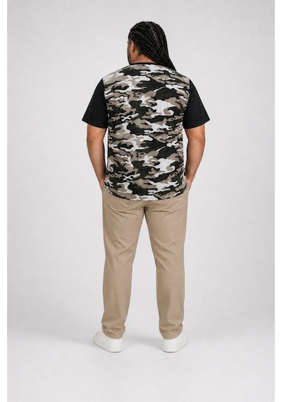 Starbattal Büyük Beden Shoulder Line Camouflage Erkek Tişört 23147 Hakı-1129 Haki
